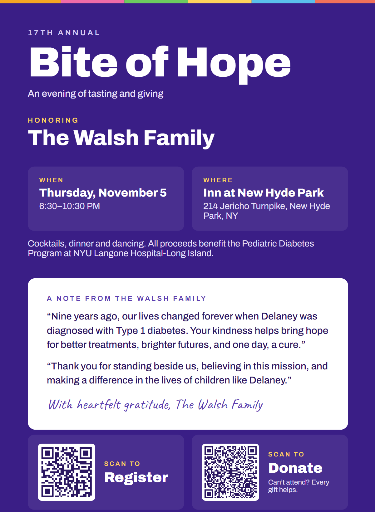 NYU Langone Honors the Walsh Family at Bite of Hope for Pediatric Type 1 Diabetes Care