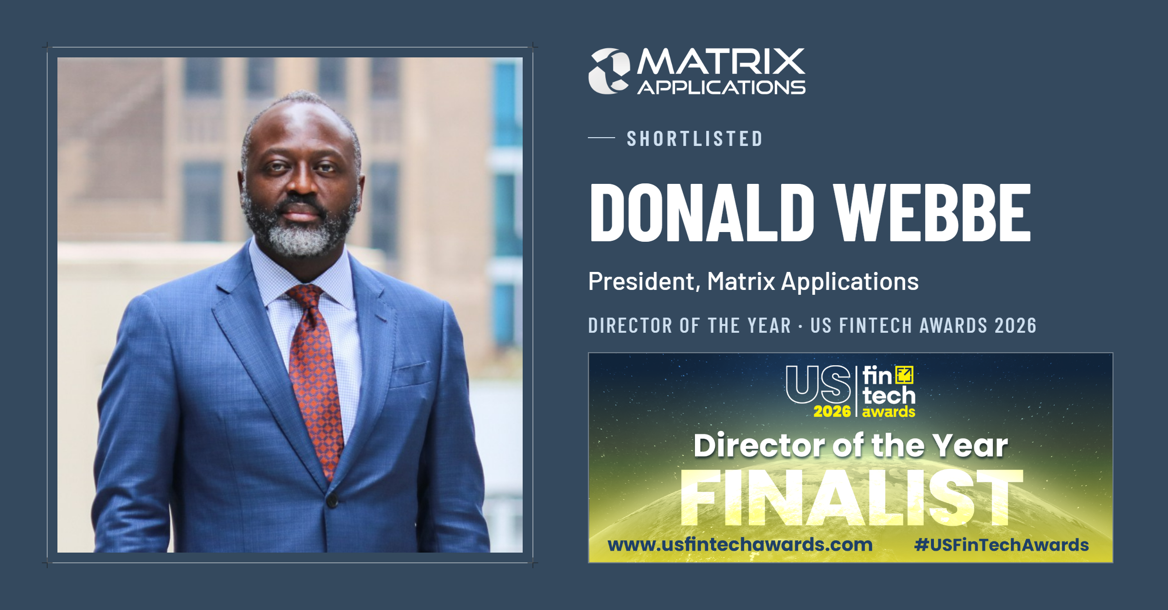 Donald Webbe Named Director of the Year Finalist at the 2026 US FinTech Awards